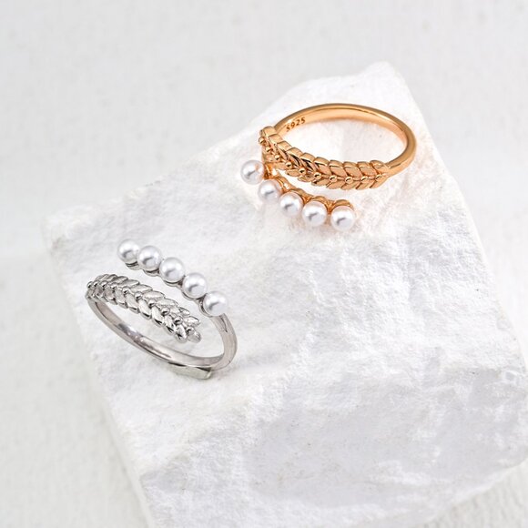 ✨ Artisan Original Laurel Leaf & Dangling Pearl Ring | S925 Gold Adjustable - Picture 7 of 12